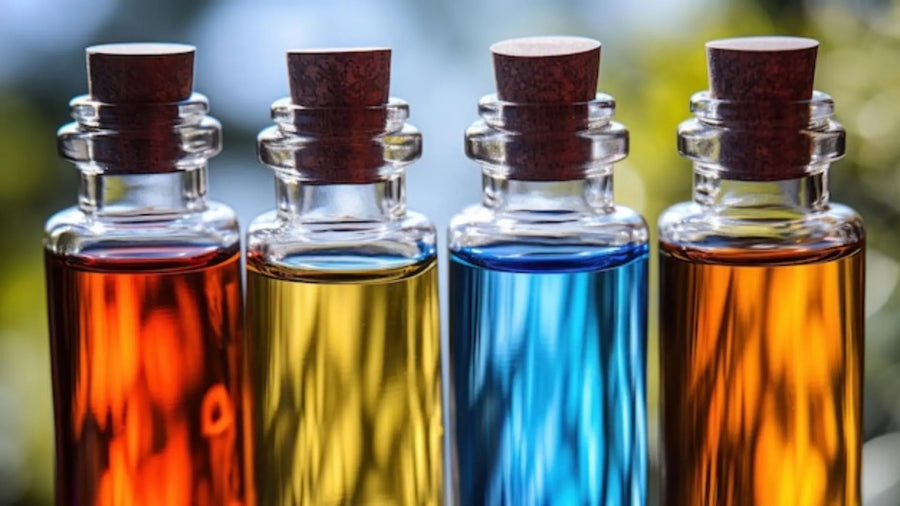 Botol-botol berisi essential oil atau bibit parfum